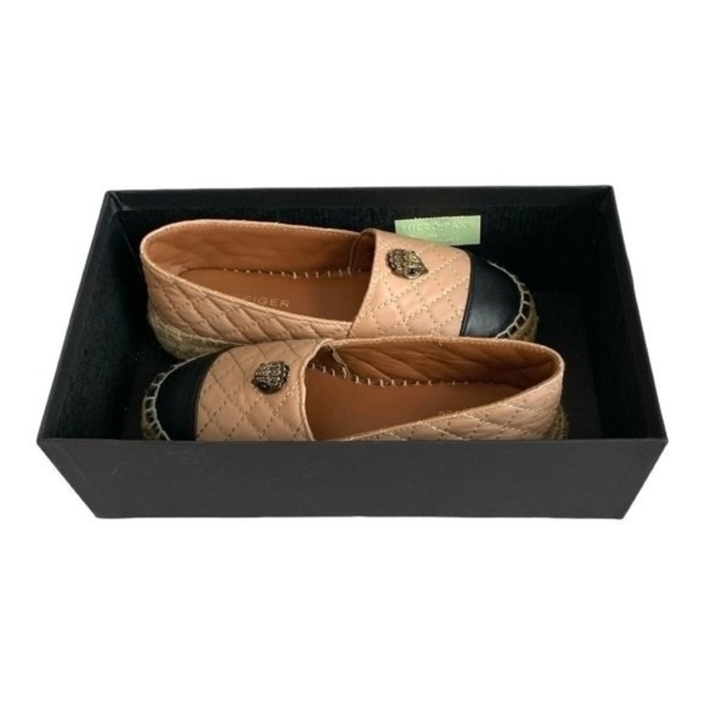 Women’s Shoes KURT GEIGER LONDON Slip On Espadrilles Black Tan Leather Loafers - Picture 12 of 13